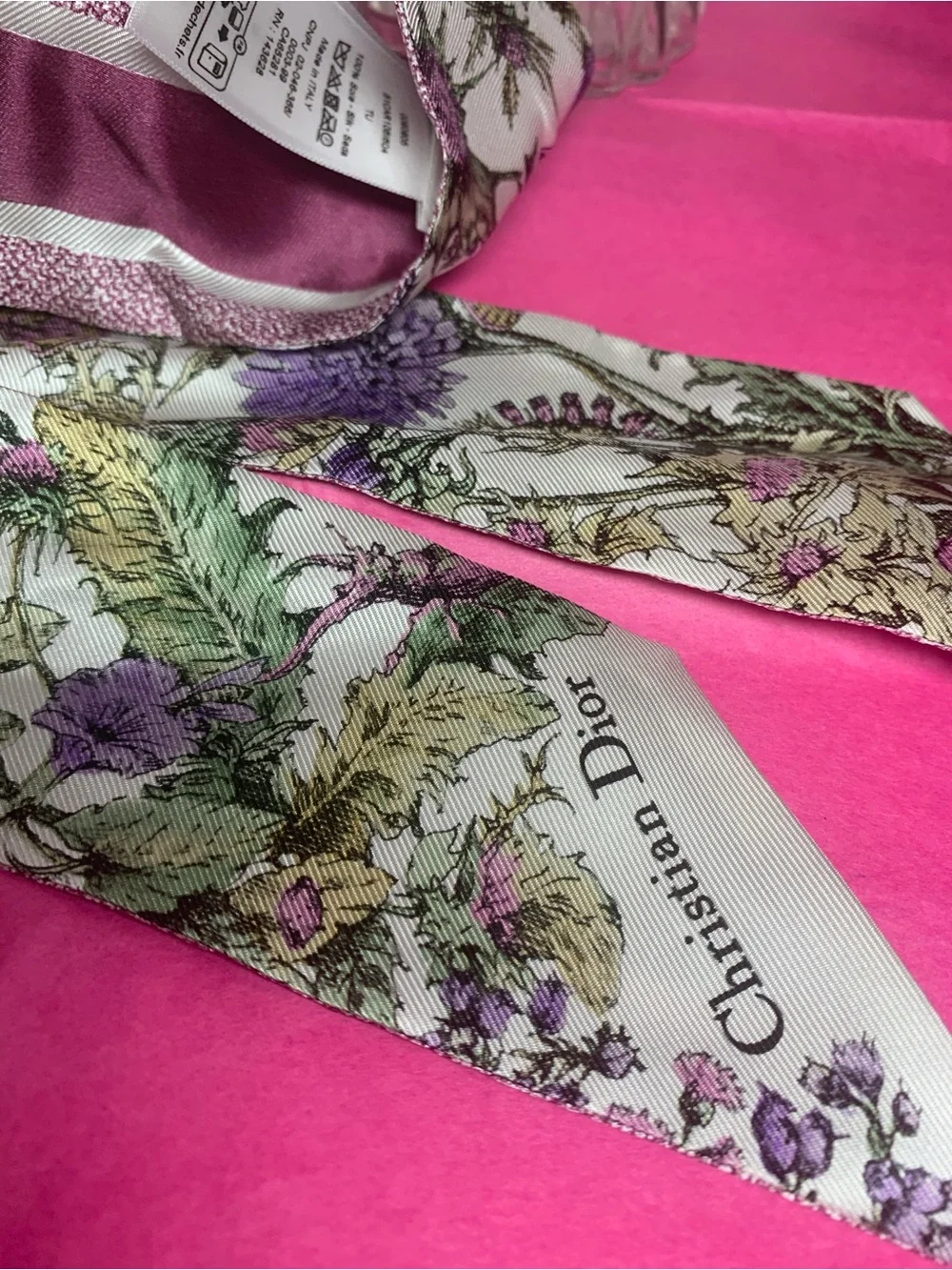 With Box Pre Owned Dior Floral Silk Twilly Scarf